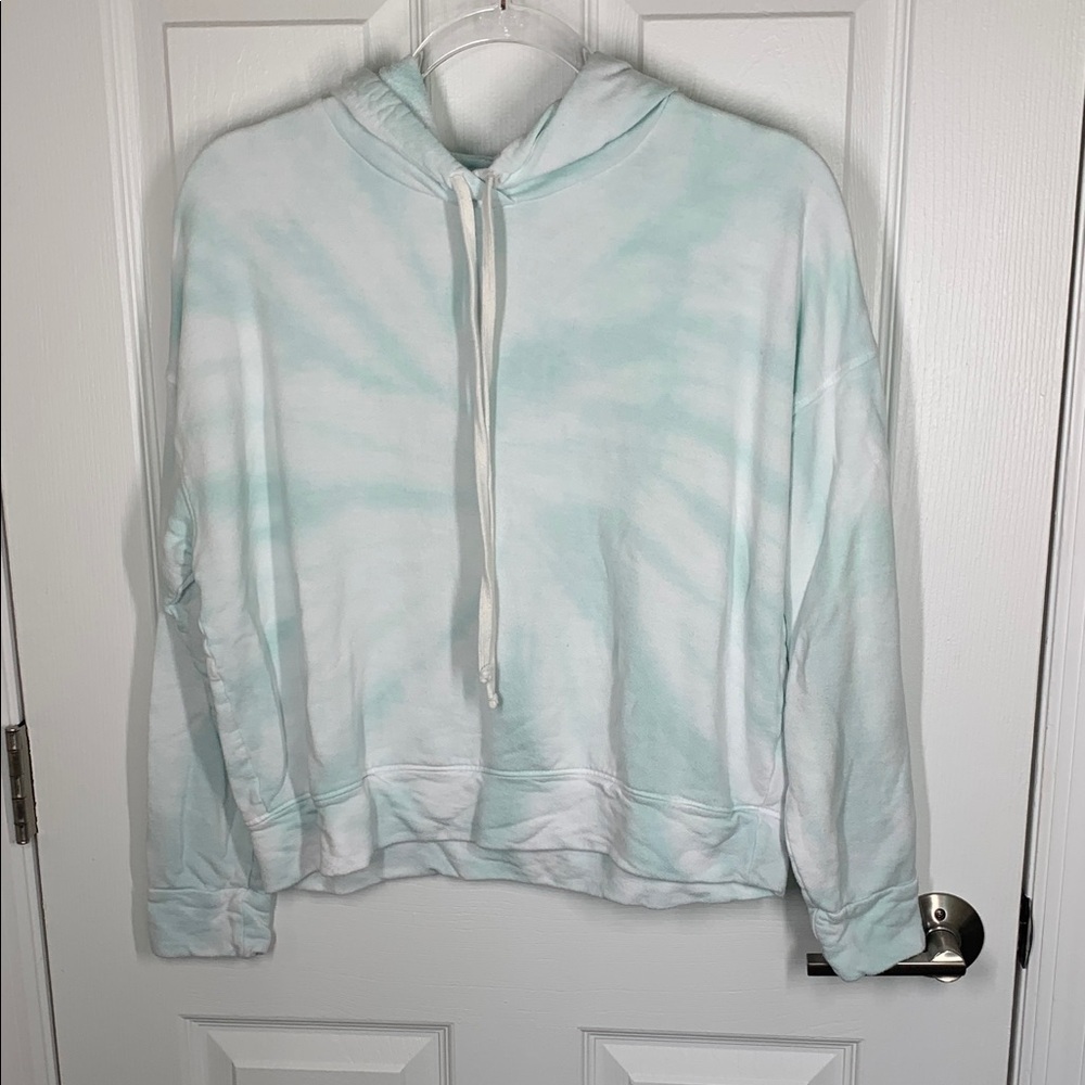 Sundry aqua and white tie dye hooded sweatshirt size small